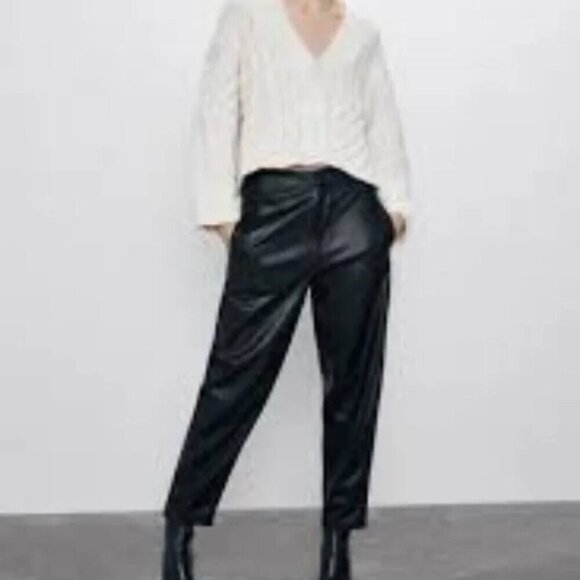 Zara Faux Leather High Waisted Pants Black M - Picture 3 of 15